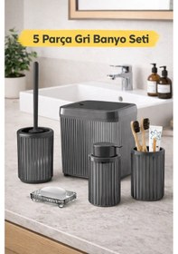 Resim Modern Tasarımlı 5 Parça Banyo Aksesuar Seti Dc-6791 Antrasit 