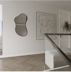 Resim 65x117 Cm Modern Organik Şekilli Dekoratif Banyo Aynası Siyah Çerçeveli Düzensiz Tasarım Ayna Minimalist & Japandi Duvar Aynası Siyah 