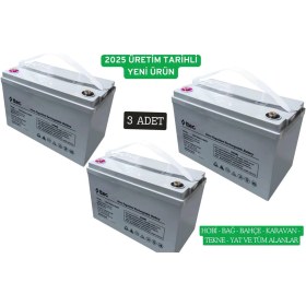Resim 12v 100ah Güneş Enerji Karavan Solar Sistem Bağ Bahçe Aküsü 3 Adet 2025 Üretim Tarihli-112982 