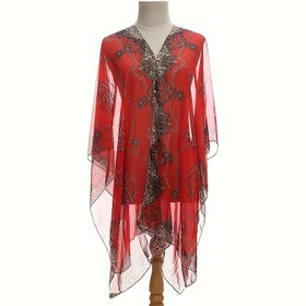 Resim Kadınlar için Bohem Leopar Baskılı Şifon Şal - Hafif Plaj Örtüsü, Uzun Kırmızı & Beyaz Eşarp Tarzı Boyun Isıtıcı Yaz, İlkbahar ve Kış İçin, Makinede Yıkanabilir Çok Yönlü Moda Aksesuarı, Yazlık Kapama, Akıcı Drape Kumaşlı Eşarp Stili 