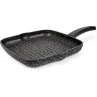 Resim Alüminyum Döküm Kare Izgara Tavası | Granit Kaplama Yapışmaz Yüzeyli | Et, Tavuk ve Sebze Için Ideal Mutfak Izgarası | 29CMX29CM Siyah 