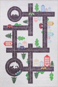 Resim ARTLOOP Minor Dokuma Taban Dekoratif Beyaz Arabalı Çocuk Halısı AL 407 