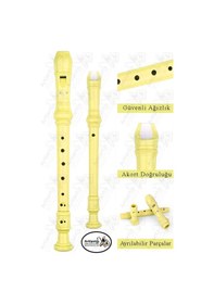 Resim Flüt Blok 1 Adet Helvacıoğlu Renkli Blok Flüt Abs Plastik 3 Parça Kaliteli Net Ve Yüksek Ses Kalitesi Fülüt Sarı 