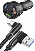 Resim JUDAS A3 Araç Şarj Adaptörü 3 Girişli + J11 Micro Usb 90 Derece Şarj Kablosu -1mt 