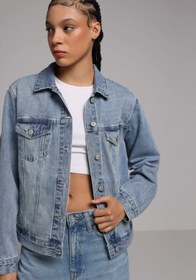 Resim Regular Fit Düğmeli Astarsız Kadın Mid İndigo Denim Ceket 