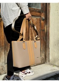 Resim Just Polo Günlük Kombinlere Uygun Kadın Yeni Sezon Büyük Boy 3 Bölmeli Lüks El Ve Omuz Çantası Shoulder Bag Kum - Taba 