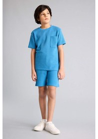 Resim Defacto Regular Fıt Waffle 2'li Pijama Takımı Erkek Çocuk D9993A825SM Mavi 