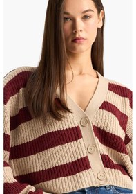 Resim Defacto Regular Fit V Yaka Çizgili Triko Hırka Z8539az25wnbg644 Bej 
