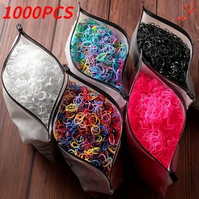 Resim 1000 adet Yüksek Elastik Saç Bandı Dayanıklı Plastik Saklama Çantası ile - Saçlara Zarar Vermeyen, Güçlü Gerilim, Çeşitli Renklerde (Siyah, Şeffaf, Çok Renkli) Saç Bakım Aksesuarlarını Düzenlemek İçin, Saç Aksesuarları 