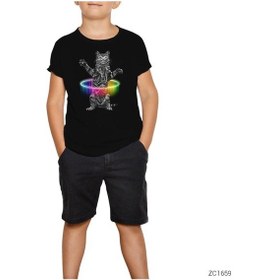 Resim Kedi Hulahop Siyah Çocuk Tişört Siyah 