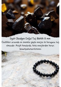 Resim Siyah Obsidyen Doğal Taş Bileklik 8 Mm Koruyucu Taş Çok Renkli 