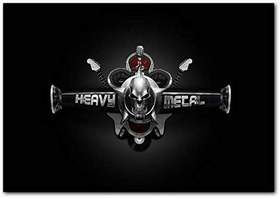 Resim Ahşap Tablo Heavy Metal Kurukafa Gitar Mikrofon Plak 