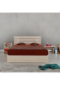 Resim Pasifichome Huga Çift Kişilik Ahşap Karyola Komodin Takım Meşe 150 Cm 