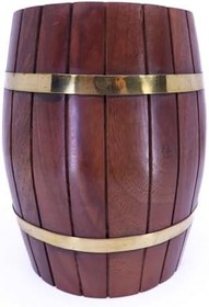 Resim Pirinç - Ahşap Fıçı Kumbara Ofis Masa Dekoru Tip Box Büyük Boy 