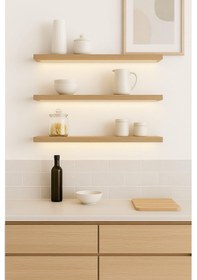 Resim 40 Cm 3lü Safir Meşe Mdf Uçan Duvar Rafı Gizli Bağlantı Kitaplık 