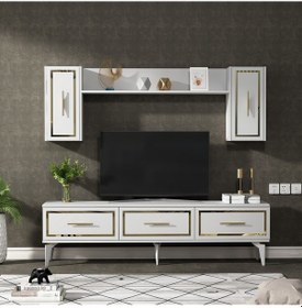 Resim Vanessa Tv Ünitesi Takımı Beyaz-altın 