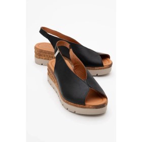 Resim Dericlub Kadın Dolgu Topuk Comfort Günlük Sandalet Deri Zy 8094 Siyah 