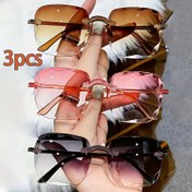 Resim 3 Adet Çerçevesiz Kare Gözlük - Hafif Plastik Retro Tarz Unisex Moda Aksesuarı, Erkek ve Kadınlar İçin Trendy Hediye (3 Renk: Kaplumbağa Kabuğu, Pembe, Siyah), Modern Gözlükler, Dayanıklı Gözlükler, Günlük Kullanım 