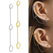 Resim Şık Minimalist Paslanmaz Çelik Üçgen Zincirli Damlalı Küpeler - Hipoalerjenik 18K Altın Kaplama, Punk Tarzı Gümüş/Altın Çivili Yuvarlak Klipsli Günlük & Parti Kullanımı İçin 