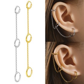 Resim Şık Minimalist Paslanmaz Çelik Üçgen Zincirli Damlalı Küpeler - Hipoalerjenik 18K Altın Kaplama, Punk Tarzı Gümüş/Altın Çivili Yuvarlak Klipsli Günlük & Parti Kullanımı İçin 