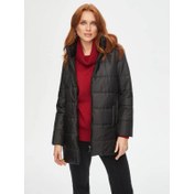 Resim Faik Sönmez Yanları Fermuar Detaylı Kapüşonlu Kapitone Kadın Kaban (U69419) 