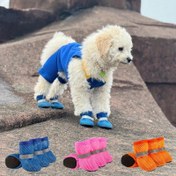 Resim 4 Adet Köpek Botu, Tokalı Yumuşak Tabanlı Mesh Ayakkabı, Ekose Desenli Polyester, Küçük ve Orta Boy Irklar İçin Her Mevsim Koruma 