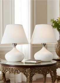 Resim 571 Store 2 ADET ELİPS MASA ABAJUR METAL GÖVDE KUMAŞ BAŞLIK AYDINLATMA 