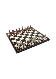 Resim Gifthome Metal Klasik Satranç Takımı Antik Ve Katlanır Ceviz Desenli Mdf Satranç Tahtası 43x43 Cm. 
