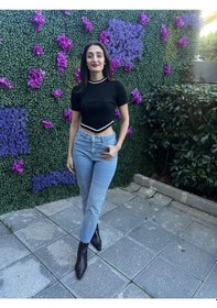 Resim Lavessa Verev Kesim Fitilli Triko Bluz-siyah Renk-486 Siyah 