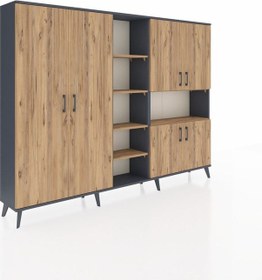 Resim Arges Dolap 13 Raflı 6 Kapaklı 220x30x163 Antrasit-çam Atlas Çam - Antrasit 