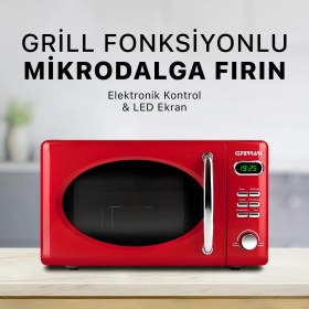 Resim Mikrodalga Fırın 20L Retro Kırmızı Dijital Göstergeli Izgara Opsiyonlu 