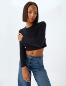 Resim Uzun Kollu Body Crop Kayık Yaka Yumuşak Dokulu Slim Fit 