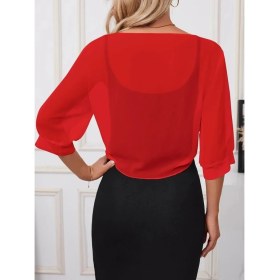 Resim Beruflic Kadın Truvakar Kollu Önden Bağlamalı Kısa Şifon Bolero Ceket 
