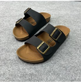 Resim NO 601 Erkek Siyah Ortopedik Günlük Mantar Kaymaz Taban Tokalı Şık Ev Dışarı Terliği 