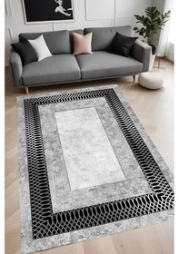 Resim Rovigo Home Dijital Baskı Yıkanabilir Kaymaz Taban Salon Halısı Ve Yolluk Rvg0880-fnl92 Gri 