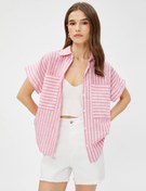 Resim Keten Gömlek Kısa Kollu Cepli 