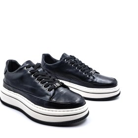 Resim Marcomen M21102 Deri Yüksek Taban Erkek Siyah Şık Spor Sneaker Ayakkabı 