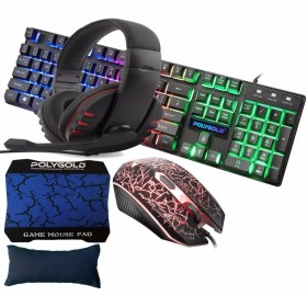 Resim Polygold PG-8050 4'ü 1 Arada Oyuncu Seti – Klavye + Mouse + Kulaklık + Mousepad 