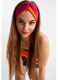 Resim Butik Tasarım Kadın Bandana Saç Bandı, Ekstra Yumuşak, Esnek, Doğal, Pamuklu Penye - Tek Ebat / Turuncu-fuşya Turuncu-fuşya 
