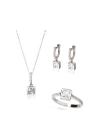 Resim 925 Ayar Gümüş Kare Zirkon Taşlı Set 