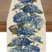 Resim 1 adet, Keten Masa Koşucusu - Bahar Hortensia Çiçeği, Mavi Kelebek Deseni, Dış Mekan Parti Malzemeleri, Ev Dekorasyonu 13x48/13x72/13x108/İnç 