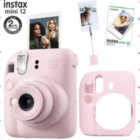 Resim Fujifilm Instax mini 12 Pembe Fotoğraf Makinesi-10'lu Film-Kıskaçlı Resim Standı ve Silikon Kılıf Seti 