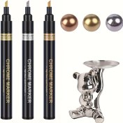 Resim 2/6 adet Sıvı Ayna Krom Markörleri - 3 Renk &Gümüş/Beyaz/Bronz, Parlak Kalıcı, Yansıtıcı Ren, Metal, Cam, Plastik ve Modeller için - Çizik Kapak, Kendin Yap Sanat Projeleri 