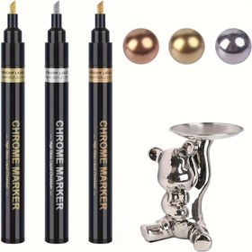 Resim 2/6 adet Sıvı Ayna Krom Markörleri - 3 Renk &Gümüş/Beyaz/Bronz, Parlak Kalıcı, Yansıtıcı Ren, Metal, Cam, Plastik ve Modeller için - Çizik Kapak, Kendin Yap Sanat Projeleri 