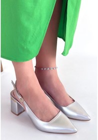 Resim Alfaze Arkası Açık Sivri Burun Topuklu Ayakkabı Gümüş Topuk Boyu 7 Cm Gümüş 