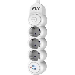 Resim Fly Fly 3393 Termal Akım Korumalı, Çocuk Korumalı, 2 x Usb, 2mt Uzatma Kablosu 3'lü Priz, Beyaz 