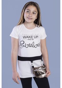 Resim Toontoy Kids Toontoy Kız Çocuk T-shirt Önü Çantalı Ekru 