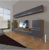 Resim Decoraktiv Eko 9 Mdf Std Krom Ayaklı Tv Ünitesi Tv Sehpası - Ceviz - Antrasit 