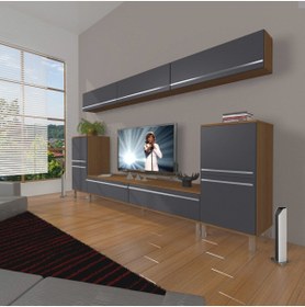 Resim Decoraktiv Eko 9 Mdf Std Krom Ayaklı Tv Ünitesi Tv Sehpası - Ceviz - Antrasit 