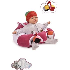 Resim Oyuncaklı Bebek Oturma Destek Minderi - Devrilmez Bebek Koltuğu - Büyük Bebek Oturağı Fuşya Beyaz 